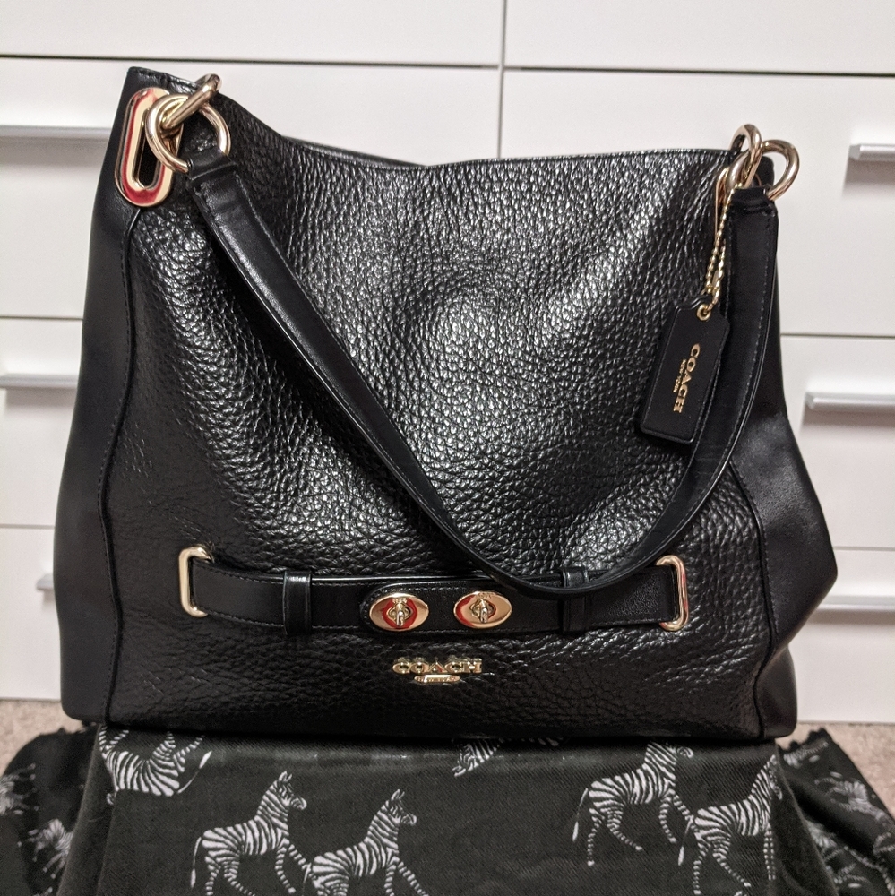 Coach black pebbled leather shoulder bag